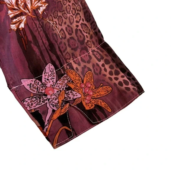 Tianello Silky Rayon Diva Blouse Floral Print Size Small - Picture 8 of 9